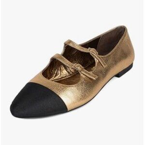 Pazzion Gold Adorable Closed Toe Mary Janes Double Strap Buckles Slip On Flats